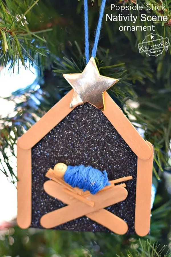 Popsicle stick nativity scene ornament