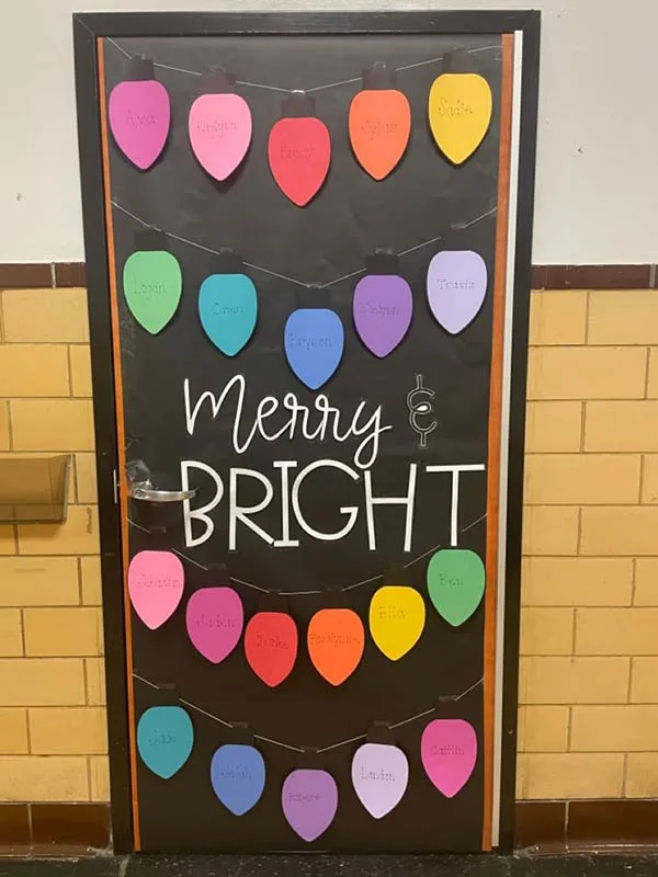 Christmas classroom door decor: Merry and Bright