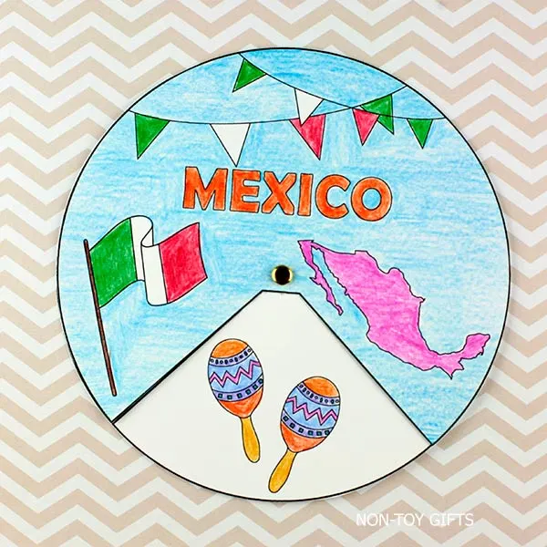Educational Mexico spinner printable for preschool and early elementary students studying world geography and cultural diversity.