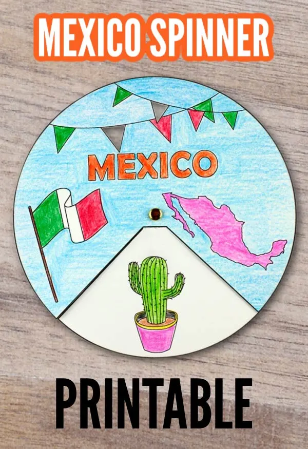 Printable Mexico spinner craft for kids to learn about Mexican culture and national symbols through hands-on activity.