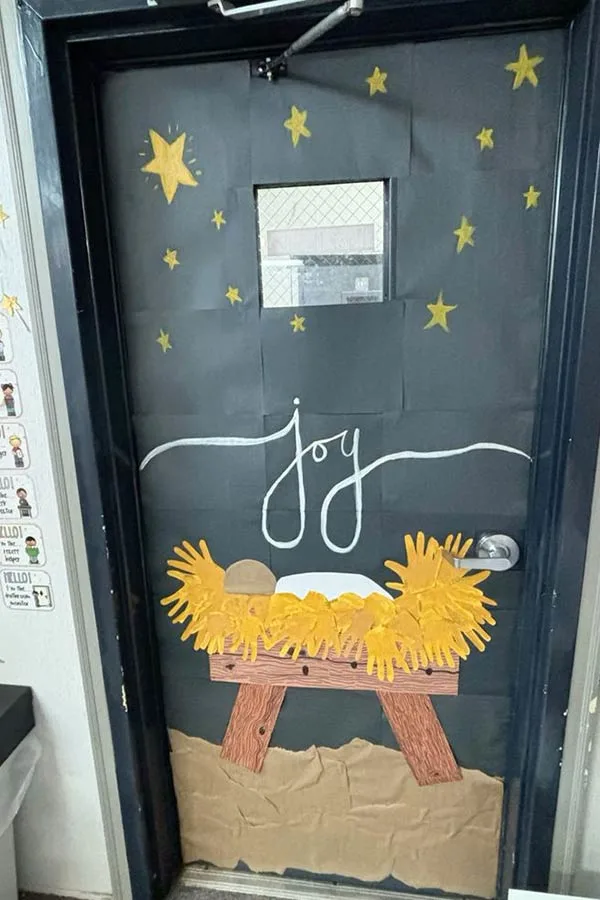 Nativity classroom door decoration: Jesus in manger