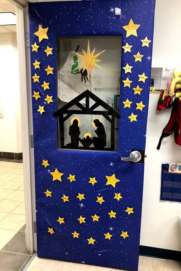 Nativity scene classroom door decoration
