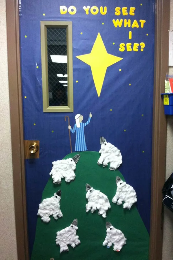 Do you see what I see? Faith-based Sunday School classroom door decoration