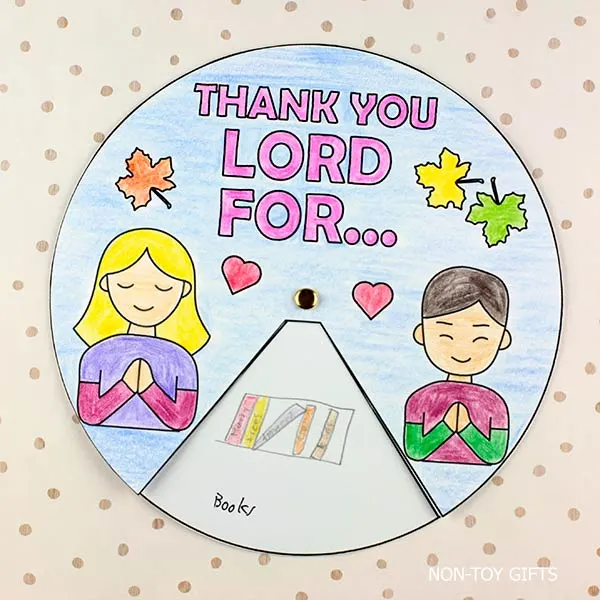 Printable Thank You Lord Spinner Craft — simple Christian gratitude project for preschool and elementary kids to make and display