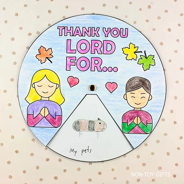 Thank You Lord Spinner Craft template — easy printable craft for Christian classrooms and family faith lessons about gratitude