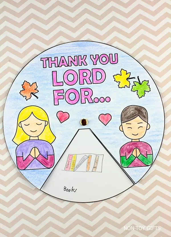 Thank You Lord Spinner Craft — a Christian gratitude activity for kids to color, assemble, and spin to thank God for His blessings.