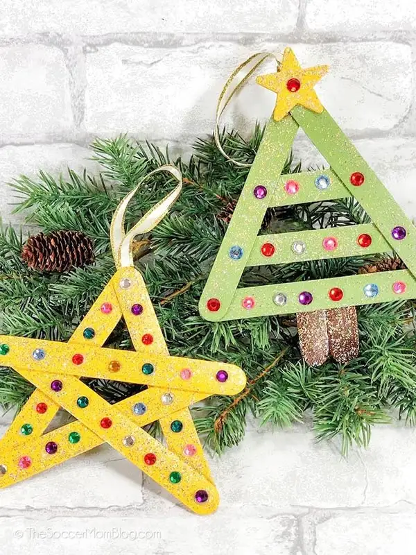Glitter popsicle stick Christmas ornaments