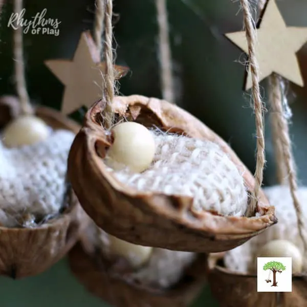 Walnut shell manger ornament