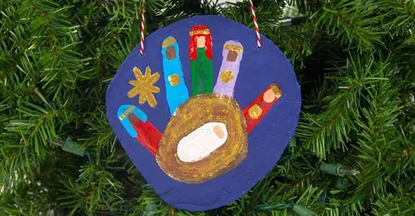 Handprint salt dough nativity ornament