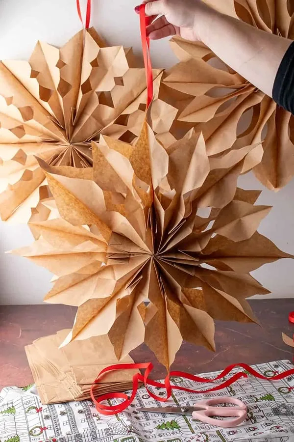 Paper bag snowflakes