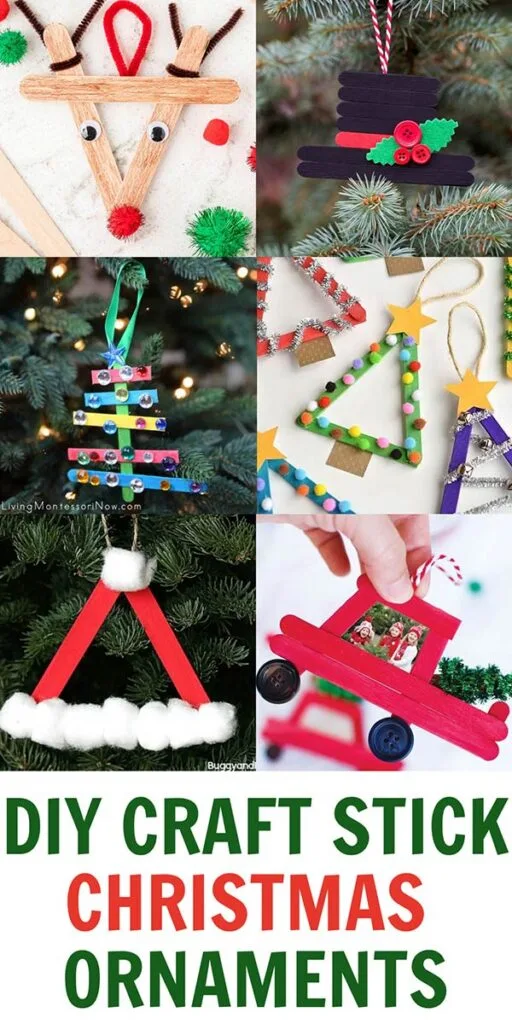easy popsicle stick Christmas ornaments kids can make at preschool, daycare or in the classroom