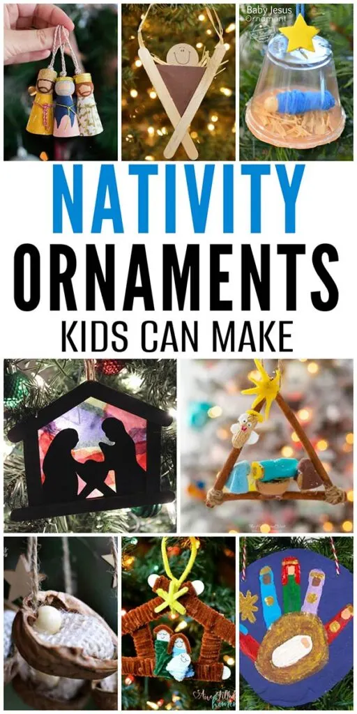 DIY nativity ornaments for kids and preschoolers: handprint, salt dough, popsicle sticks mangers and baby Jesus