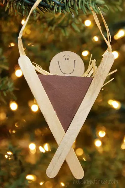 Popsicle stick manger ornament