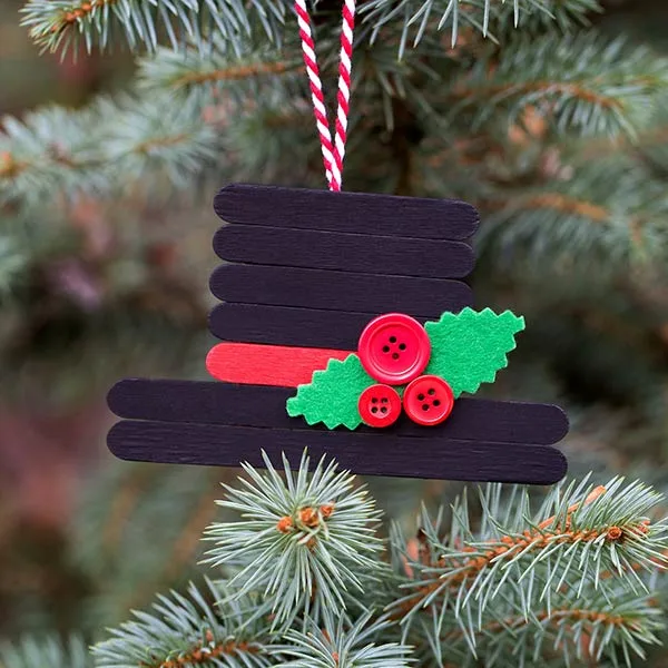 Craft stick snowman hat ornament