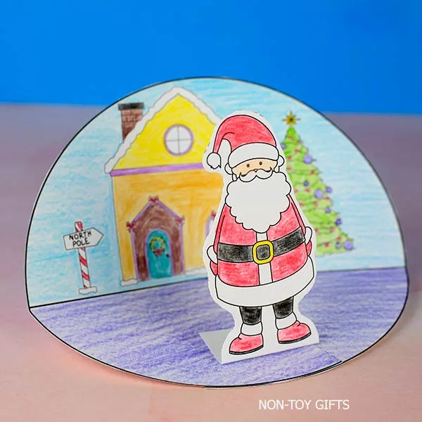 Cut-and-assemble Santa diorama printable for kindergarten
