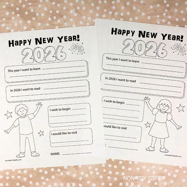 Kid-friendly New Year 2026 Printables for goal setting and reflection