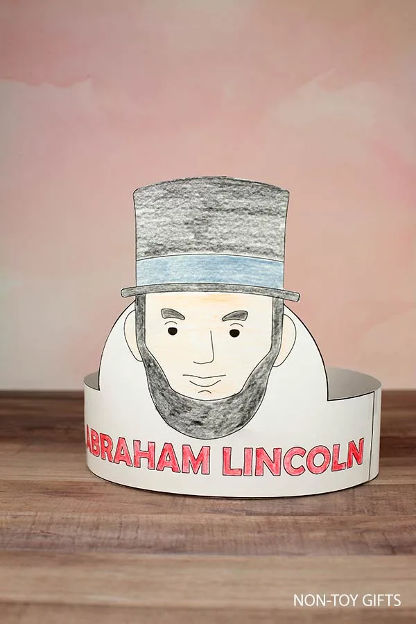 Abraham Lincoln paper hat craft printable for kids Presidents Day activity