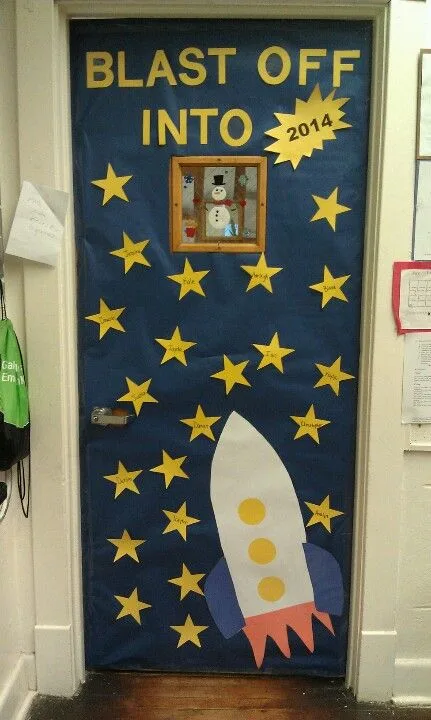 Blast off into 2026 classroom door decoration