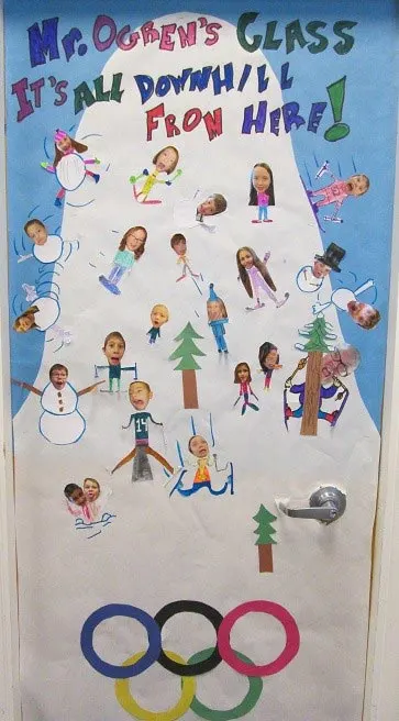 It's all downhill from here! winter sports classroom door