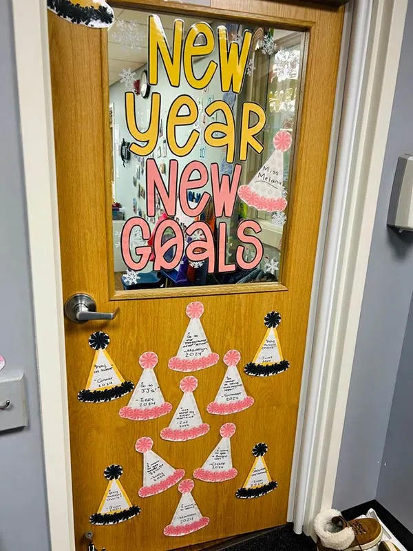 New Year New Goals classroom door idea