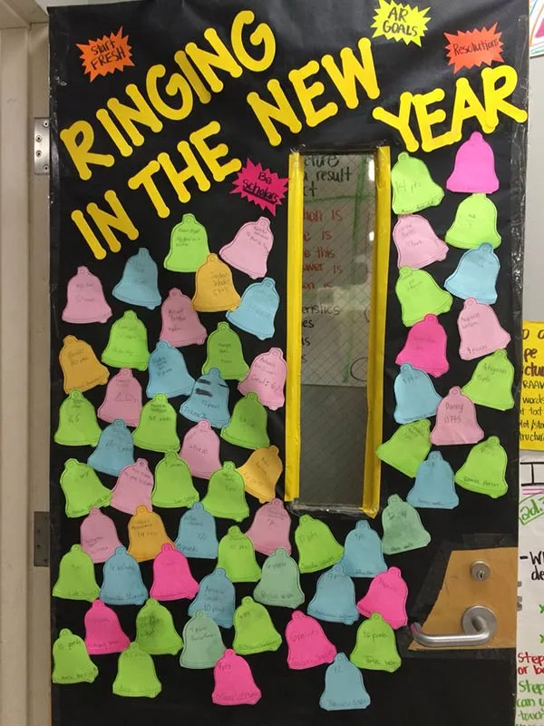 Ringing in the New Year classroom door decoration preschool