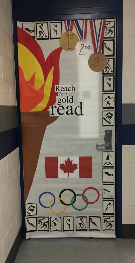 Reach for the Gold Read classroom door decor idea