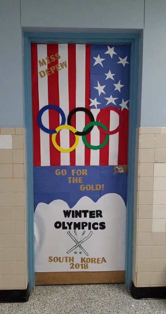 winter olympics classroom door decor idea