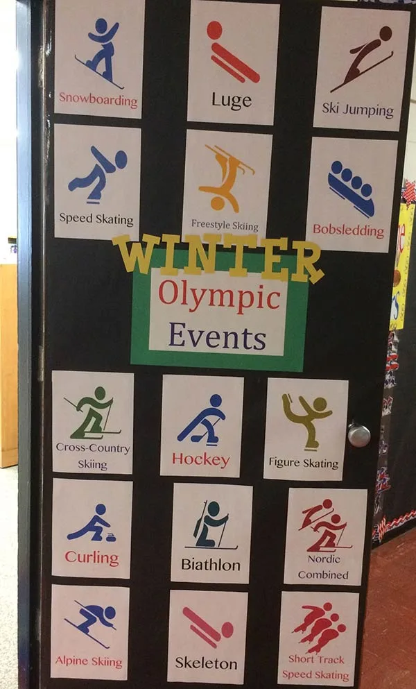 Winter Olympic events classroom door