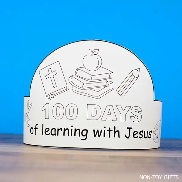 100 days of learning with Jesus paper hat printable preschool