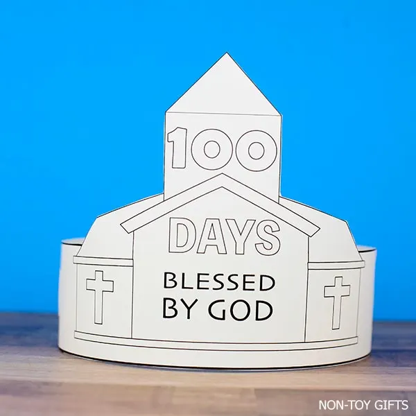 100 Days blesses by God paper hat printable craft for Catholic classroom