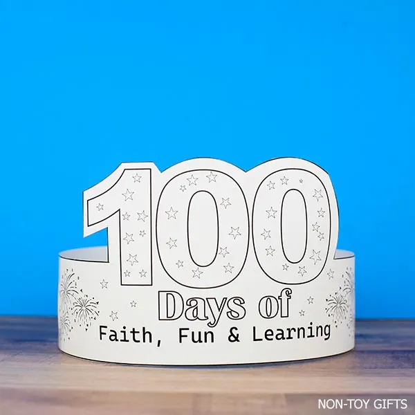 100 Days of faith, fun and learning paper hat printable for Catholic kids