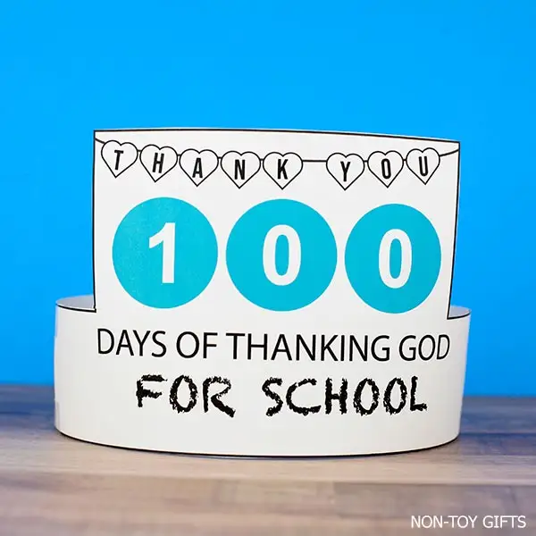 100 days of thanking God for school - paper hat printable for Christian school