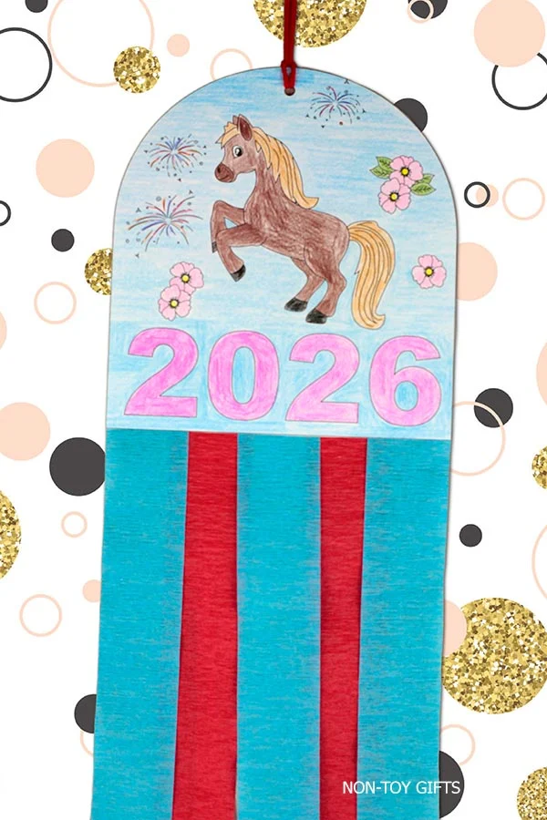 Chinese New Year 2026 Horse printable craft featuring a horse illustration and the year 2026
