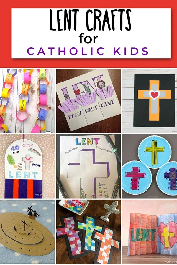 Catholic Lent crafts for kids, including crosses, prayer activities, and 40 days of Lent projects for Sunday School and classrooms