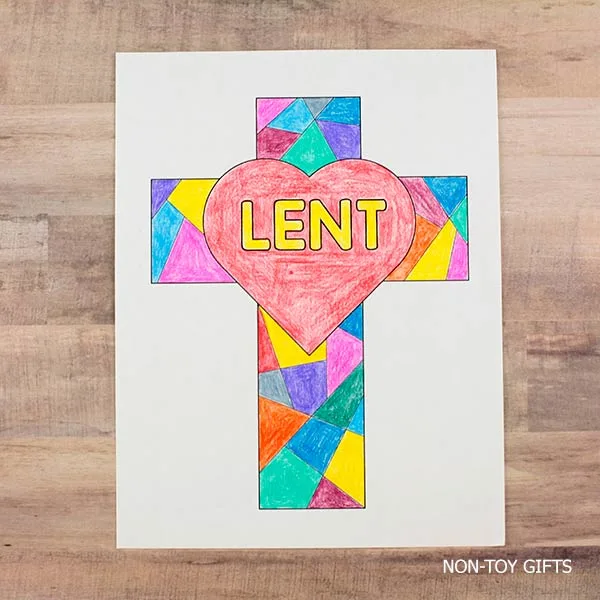 Lent activity for kids using a printable cross craft that helps children reflect on faith, love, and the Lenten season