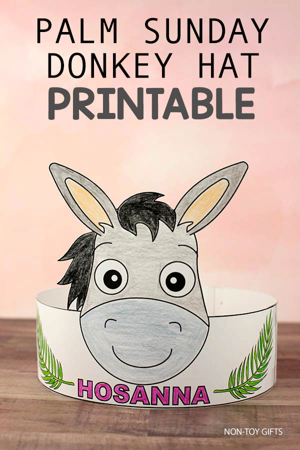 Palm Sunday donkey hat craft printable for kids with Hosanna headband Christian Easter Sunday School activity