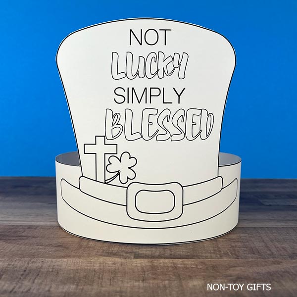 Christian St Patrick’s Day craft for kids black and white printable paper hat templates for March faith lesson