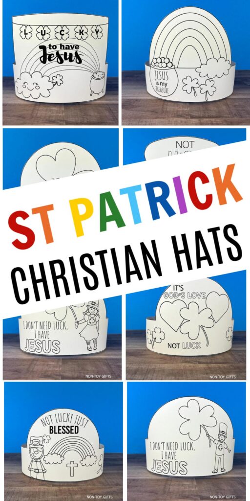 St Patrick’s Day Christian craft for kids printable Bible paper hats with Not Lucky Just Blessed and I Have Jesus messages