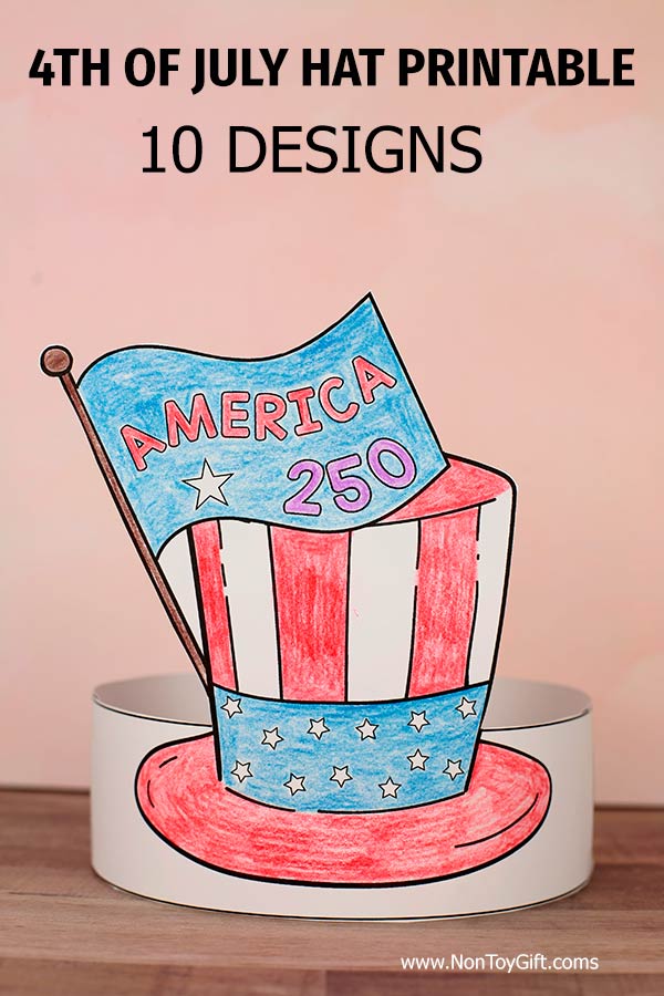 America 250 paper hat craft printable with multiple patriotic designs for kids