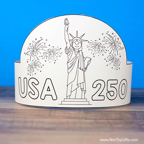 patriotic paper hat craft printable kids USA 250 anniversary coloring activity