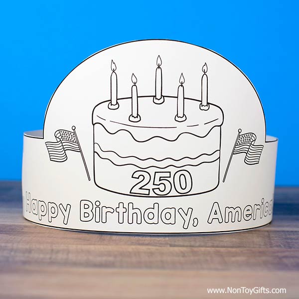 4th of July kids craft printable America 250 headband coloring and cutting activity