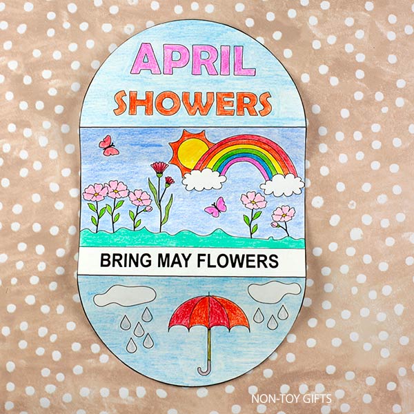 April showers May flowers craft for kindergarten students with foldable design and seasonal weather theme