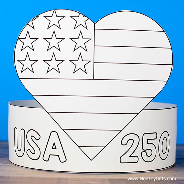 America 250 printable craft with several hat designs patriotic kids activity