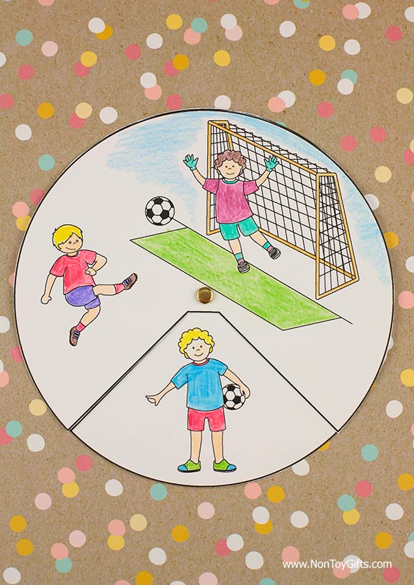 Soccer spinner craft printable for kids to use for World Cup in 2026