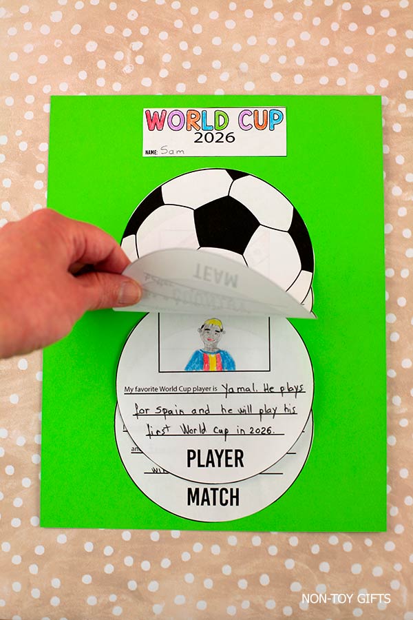Printable soccer craft for kids with writing prompts, fun sports activity for children to create and write about favorite teams, players and matches